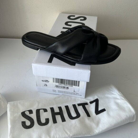 Schutz Puffy Leather Slide Sandals - Fairy Black  Sz.8.5 - Picture 4 of 7